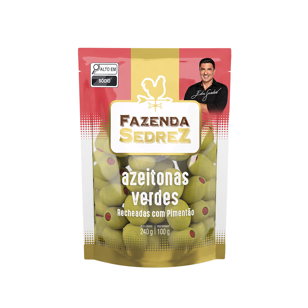 Azeitonas Verdes Recheadas Com Pimentão 260g/120g - Pouch, Fazenda Sedrez