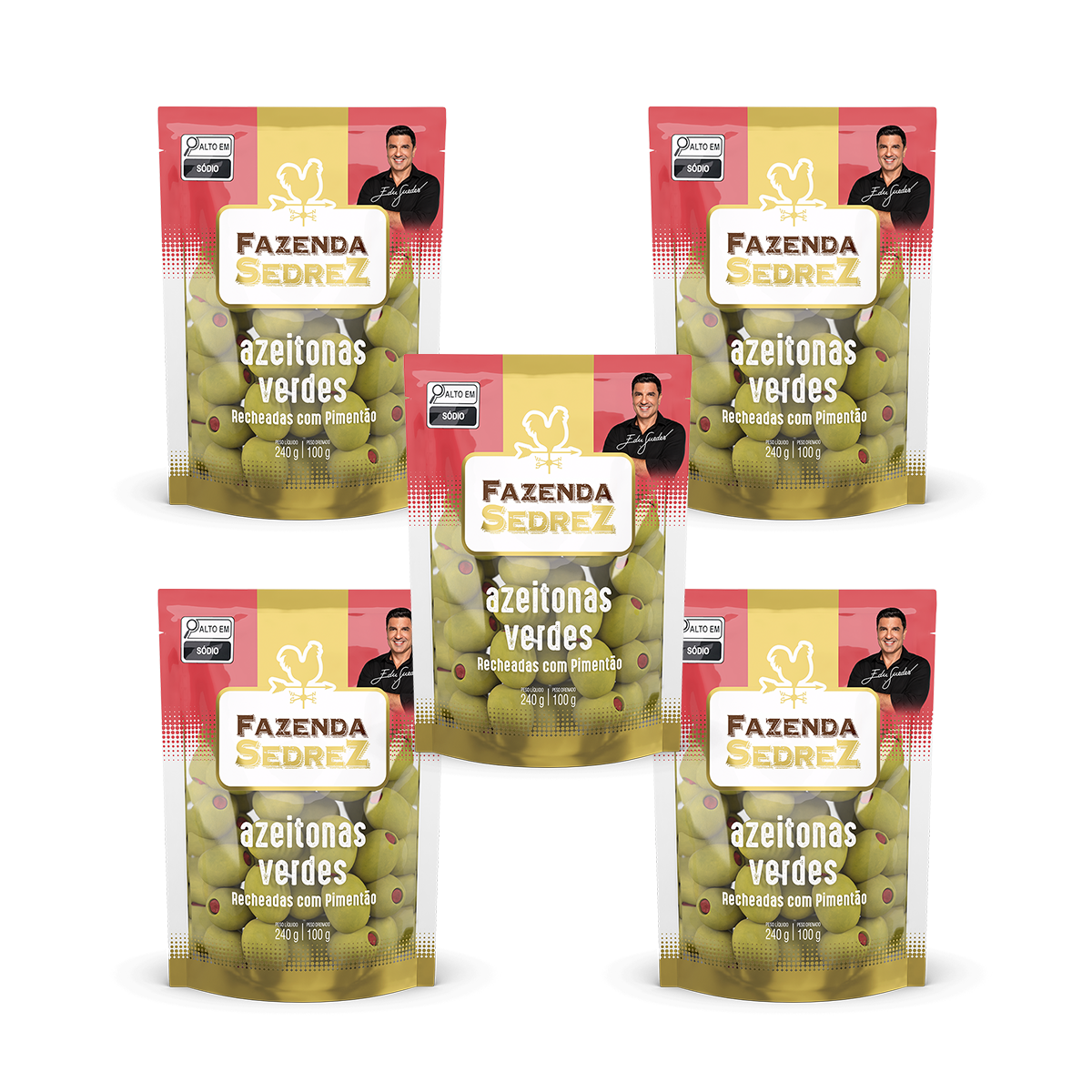 Combo Azeitonas Verdes Recheadas C/ Pimentão 260g/120g - Pouch, Fazenda Sedrez - 5 unid