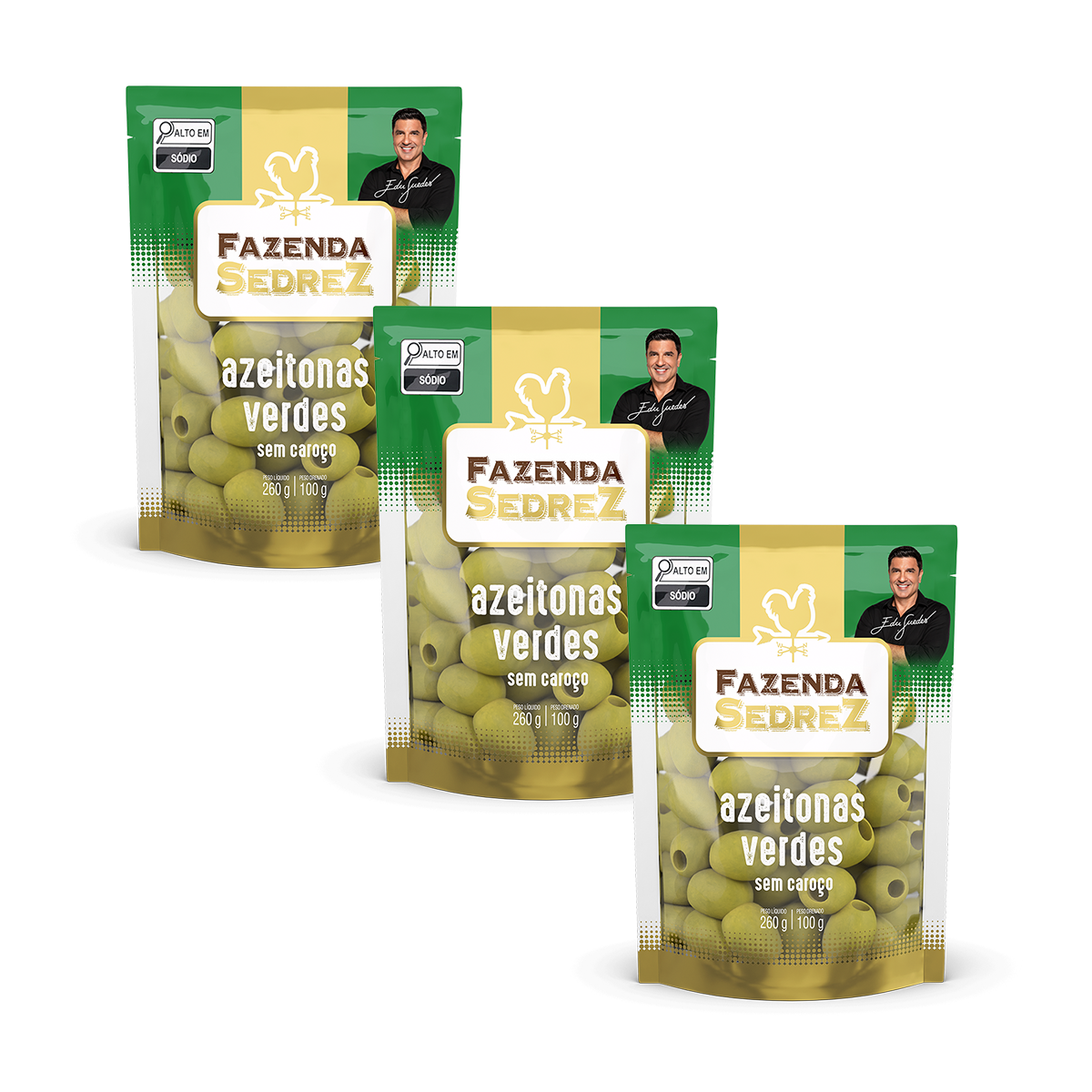 Combo Azeitonas Verdes Sem Caroço 260g/120g - Pouch, Fazenda Sedrez - 3 unid